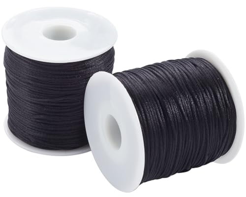 SOFPLATE 175 yards/160 m 1mm Cordon en Nylon Noir Cordon de Satin en Queue de Rat Fil de Perles en Vrac pour la Fabrication de Bijoux Fournitures de Fils Bricolage Noeud Chinois Bracelets Colliers Mac