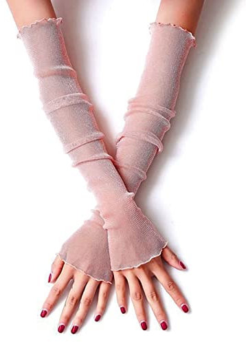 Maxtonser Gants en dentelle ultra fine en maille transparente rose métallique pour femme et fille