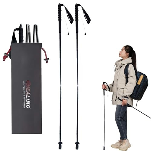 OKHEALING Carbonfaser-Wanderstöcke, 2er-Set, Ultraleichte Walking Stöcke, Faltbar, Mit Gummipolstern, Für Wandern, Camping und Trekking (130cm)