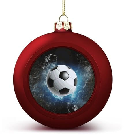 Weihnachtskugel, Fußball, Sport, 4,1 cm, rot, glitzernd, hängende Weihnachtskugeln für Weihnachtsbaum-Anhänger, dekorative Weihnachtsbaumkugeln für Weihnachtsbaumschmuck, 1 Stück