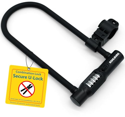 KOHLBURG Security U‑Lock Combination Lock for E‑Bike & Bicycle | With 12 mm Steel Shackle & Steel Number Wheels | U Lock with Code & Mounting Bracket | Combination Bike Lock High Security
