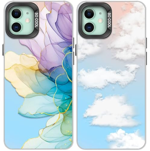 Tedyhulle Pack of 2 Phone Case For iPhone 11 6.1 Inch, Aesthetic Clouds Pattern, Hard PC Back Cover With TPU Soft Matte Silicone Bumper Shockproof Protective Case, Iridescent