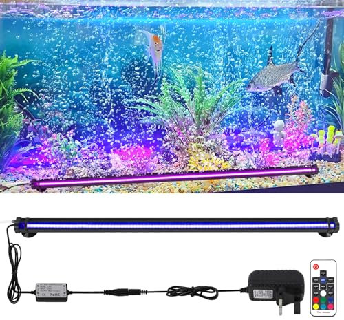 GOESWELL Aquarium LED Lampe RGB Beleuchtung: Wasserdicht mit Blasenfunktion und Fernbedienung für gleichmäßige Aquarienbeleuchtung mit individueller Steuerung (76CM)
