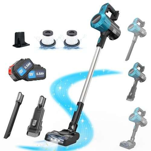 Akku Staubsauger für Makita Akku 18V, 45000Pa 550W Staubsauger Kabellos, Leichter Handstaubsauger für Tierhaare, Holzböden, Fliesen, Teppiche und Autoinnenräume (2PCS 5500mAh Batterien)