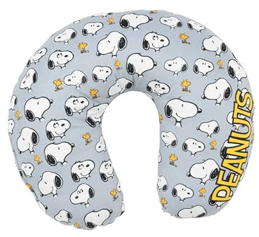 United Labels The Peanuts Snoopy - Allover Reise Nackenkissen bequemes Reisekissen Nackenhörnchen Auto Flugzeug Grau