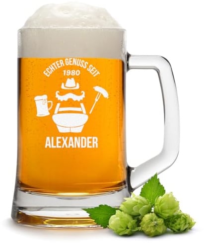 polar-effekt Bierkrug 500 ml aus Glas mit personalisierter Gravur - Geschenk zum Geburtstag und Jubiläum - Krug für Lager, Export und Craft-Bier - Spülmaschinenfest