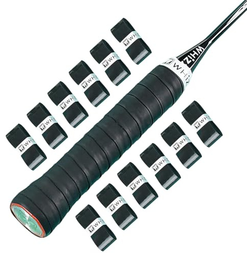 BAIHUALIN Whizz 12 Stück Griffbänder Tennis, Griffband für Badminton, Squash, Pickleball, weicher, Rutschfester Premium-Overgrip mit Abschlussband, Schwarz