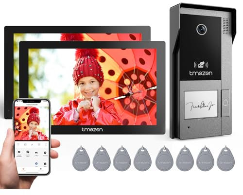 TMEZON M790 Visiophone connecté WiFi, Interphone Vidéo Filaire 2 Fils avec deux moniteurs,Ecran Tactile couleur 7, 1080P Sonnette Vidéo Vision Nocturne, Déverrouillage à Distance,Audio Bidirectionnel