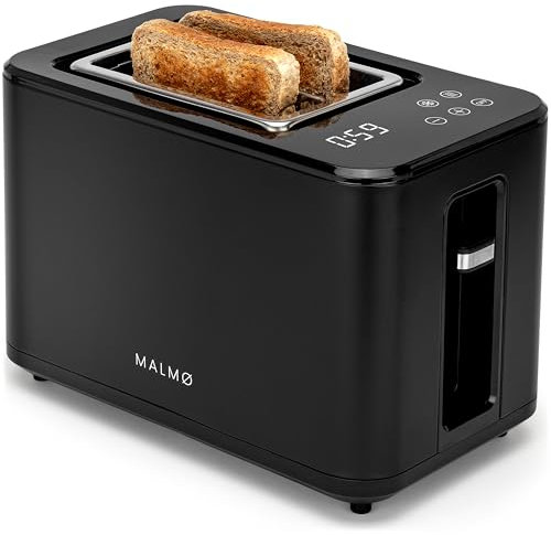 MALMØ Toaster - 900 Watt mit digitalem Timer - Toaster 2 Scheiben - mit Brötchenaufsatz - matt schwarz