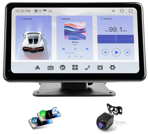 Haudio portátil CarPlay Car y CarPlay & Android Auto inalámbrico, 7 pulgadas pantalla táctil con cámara de marcha atrás, Bluetooth, Mirror Link, GPS, control de voz, para varios vehículos
