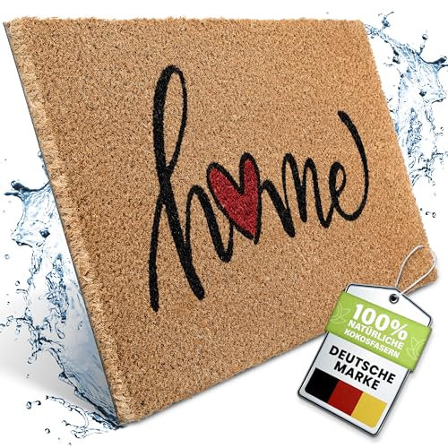 Bodenständig® Fußmatte Kokos [Wetterfest] - extrem robust - Fußabtreter außen - die Kokosmatte Fußmatte außen wetterfest. Fussmatte aussen 40x60 cm - Home Schriftzug