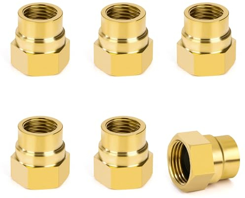 Manicotto di Riduzione in Ottone 3/8 Femmina a 1/4 Femmina, Adattatore Connettori Filettati Interni, Raccordi a Doppia Presa per Tubo di Collegamento (6 Pezzi)