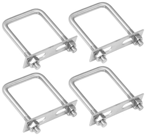 wkao 4-Pack Square U-Bolts with Nuts & Plates, Stainless Steel U-Clamps for Trailer & Boat Maintenance, 13/32 Diameter, 2 3/8 Width, 3 15/16 Length