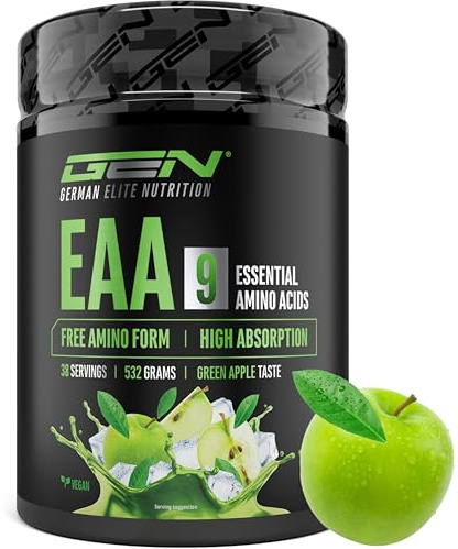 GEN GERMAN ELITE NUTRITION EAA in Polvere - 532 g - Green Apple | Tutti i 9 aminoacidi essenziali - Formula Human Code - incl. Istidina & BCAA - 10 g di EAA per Porzione - Vegano