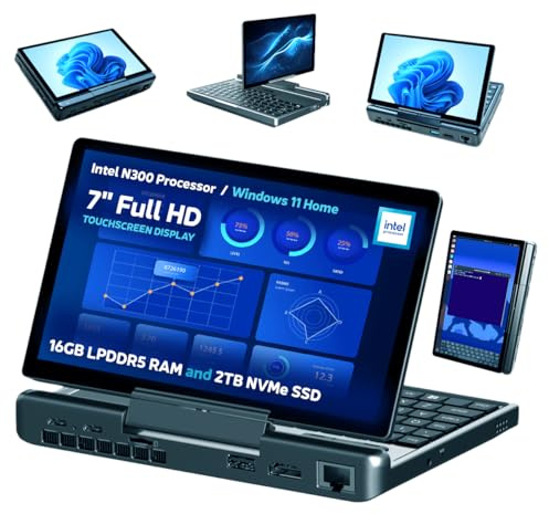 GPD MicroPC 2 | Tragbarer Mini-PC mit 7-Zoll-Display und 1080p-Auflösung | Intel N300, UHD Graphics | 16 GB LPDDR5, 2 TB NVMe-SSD | 2,5-Gigabit-Ethernet, USB-C, HDMI 2.1, Wi-Fi 6, Bluetooth 5.2