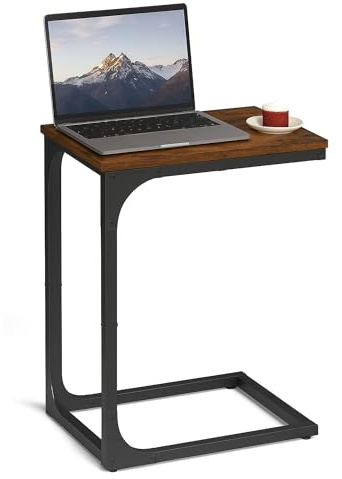 Innoteck C-Shaped Side Table Rustic Brown & Black, Industrial Bedside Table, Sofa End Table with Sturdy Metal Frame, Rectangular Coffee Table for Living Room & Bedroom, 40x30x62 cm