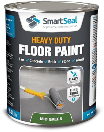 SmartSeal Heavy Duty Floor Paint - Mid Green, 2.5L - Hard-Wearing Garage Floor Paint with Anti-Slip Mid-Sheen Finish – also Ideal for Decking, Warehouse flooring, Brick, Concrete, Stone & Wood