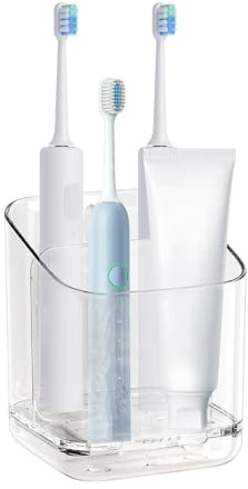 Auroriel Soporte para Cepillos de Dientes para Baño 3 Compartimentos Soporte de Cepillo de Dientes Eléctrico Desmontable Montaje en Pared con Separador Soporte Desmontabl