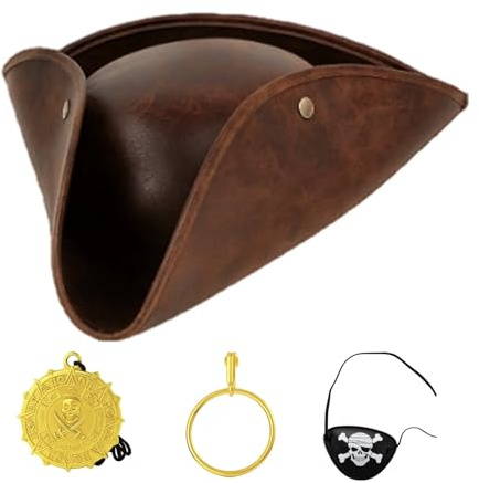 JqruiTbeis Piratenhut Damen, Piratenkostüm Herren, 4-teiliges Piraten-Set mit Hut, Augenklappe, Ohrringen und Accessoires, perfekt für Mottopartys und Karneval