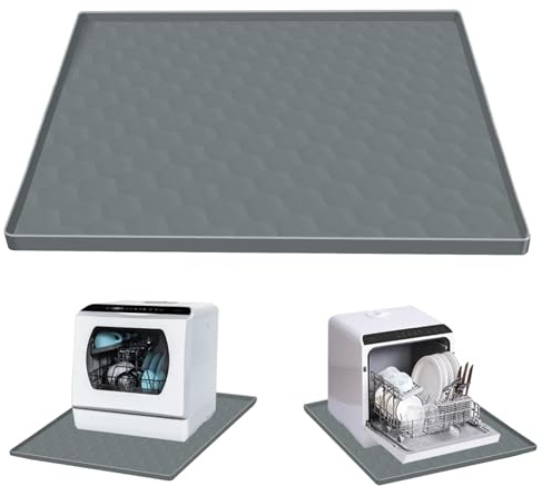 Dishwasher Drain Pan Mat,24''x20'' Dishwasher Drip Tray with Raised Edge,Non-Slip Silicone Dishwashers Drain Pan Floor Mat,Anti-Leakage Dish Washer Tray for Mini Dish Washers(Grey)
