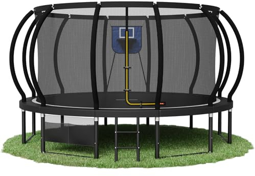 Devoko Outdoor Trampolin mit Basketballkorb & Sicherheitsnetz - 150 kg Maximalgewicht - Ø 228/305/366/427 cm - Robuster Garten-Trampolinspaß für Kinder und Erwachsene