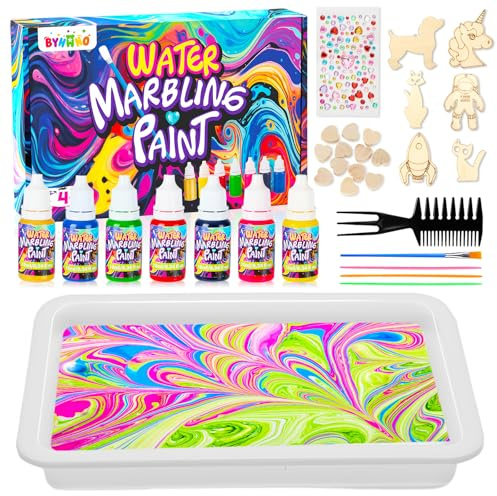 BYHANO Water Marbling Paint Kit for Kids Age 4-12 Arts and Crafts Set with 7 Colors, Creative DIY Painting Activity, STEM Learning Toy, Ideal Birthday Gift for 4 5 6 7 8 9 10 11 12 Boys and Girls