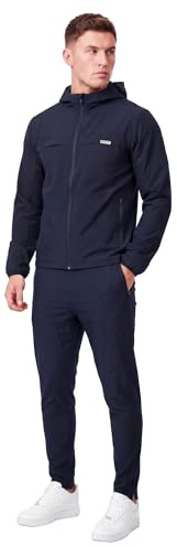 Spindle Men’s Premium Performance Tracksuit Mens Full Set – Tech Bi-Stretch Athletic Hooded Jacket & Jogger Pants Sweatshirt Bundle, Breathable Cotton Poly Training Gym Sweatsuit Set