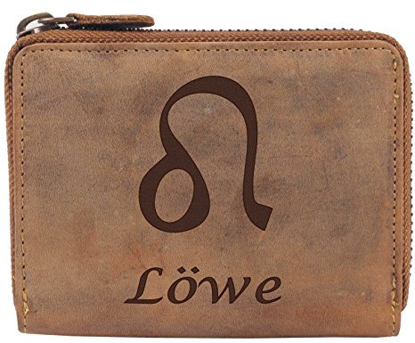 Greenburry Vintage Damen Geldbörse Braun 13x10x3 cm mit Sternzeichen Motiv Löwe