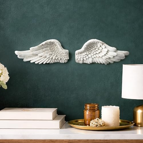 Garden mile Set of 2 Hanging Angel Wings White Angels Cherub Wall Art for Bedroom Nursery Altar Wedding Decor Photo Booth Props Spiritual Gift Boho Wall Art Vintage Wall Sculptures