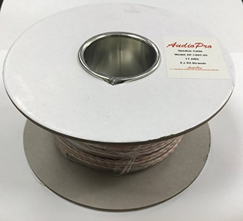 AudioPro Loud Speaker Cable – 2 x 17AWG / 2x 93 Multi-Strand –for Home Audio Hi-Fi Surround Sound etc – Available in White or Transparent – 25m or 50m – Supplied on a handy reel (25m, Transparent)
