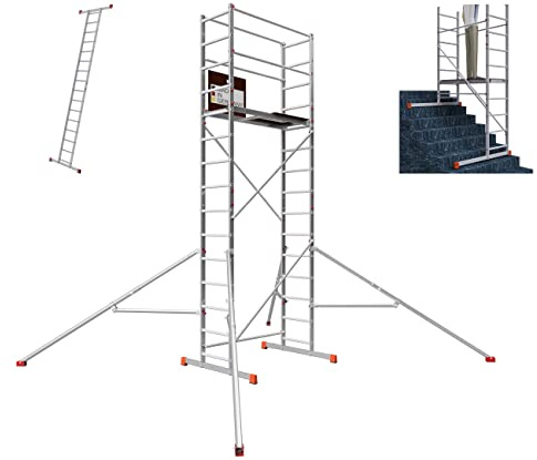 ALTEC AluCombine 4.0-500 | 5m | Alu Standgerüst mit 4 Füßen & Auslegern | Baugerüst Arbeitsbühne Montagegerüst Anlegeleiter Treppengerüst