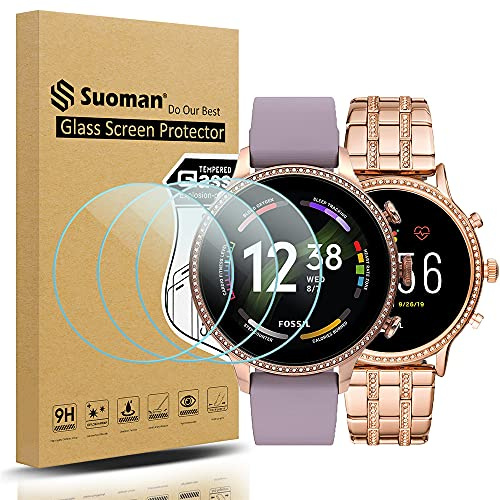 Suoman - Lot de 3 Protections d'écran en Verre trempé pour Montre connectée Fossil Women Gen 5 - Dureté 2.5D 9H - Anti-Rayures - sans Bulles