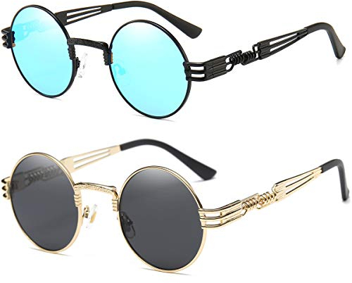 Dollger Runde Steampunk-Sonnenbrille Hippie-Brille Metallrahmen 100% UV-blockierende Gläser