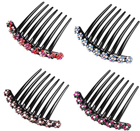 Haar Steckkamm 4 Stück Strass Zähne Haarkamm Haarschmuck Haarspange Kamm für Frauen Mädchen Geschenk, 4 Farben