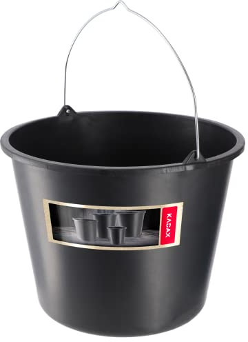 KADAX Baueimer, 20L, Mörteleimer aus Kunststoff, runder Eimer für Baustelle und Garten, Stabiler Wassereimer, Zementeimer mit Griff aus Metall, Mörtelkasten, schwarz, Putzeimer (1)