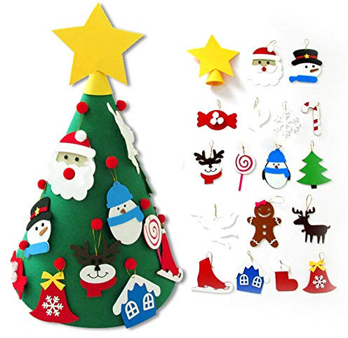 Myuilor - Albero di Natale 3D in feltro per bambini, 18 pezzi, decorazioni da appendere, per albero di Natale e Natale, ideale come regalo di Natale per il capodanno