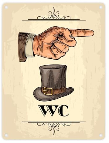 Vintage Herren WC Schild mit Hand nach rechts in beige