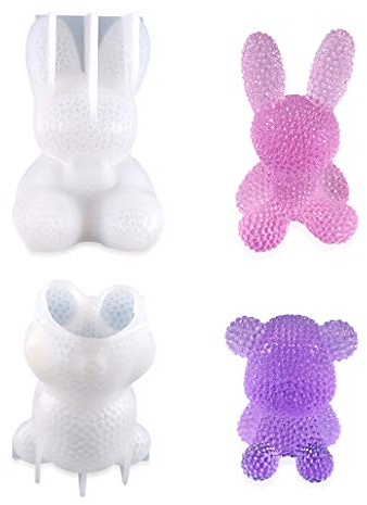 iSuperb 2 pièces Moule en Silicone 3D Animal Resin Molds époxy Moules en Résine de Lapin Ours DIY Bijoux Pendentif Artisanat Cadeaux De Noël (Lapin+Ours)