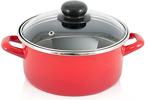 METALAC Schmortopf | Emaille | Rot | Mit Glasdeckel (14cm)