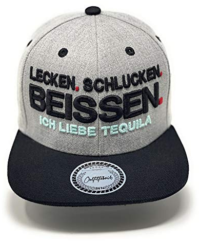 Outfitfabrik Snapback Cap Tequila in grau/schwarz mit 3D-Stick (Festival, Alkohol, Statement, Saufen), One Size, für Männer und Frauen