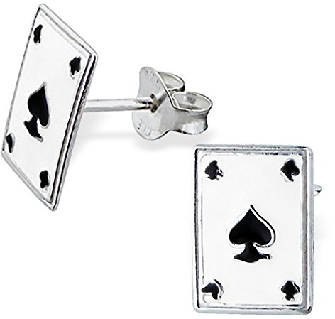 EYS JEWELRY Ohrstecker Damen Karten Pik Glücksspiel 925 Sterling Silber schwarz Damen-Ohrringe