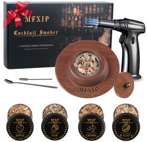 Cocktail Smoker Kit mit Fackel, Whiskey Smoker Kit, Old Fashioned Drink Smoker Kit - 4 Geschmacksrichtungen Holzspäne, Whiskey Smoker Infuser Kit - Bourbon Geschenke für Männer, Papa (kein Butan)