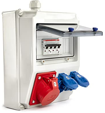 PUxI Wandverteiler  Tiny; gefertigt in Deutschland; im Innen - und Außenbereich geeignet, 1x CEE-Dose 16 Ampere, 5-polig, 400 Volt und 2x Schuko-Dose 230 Volt