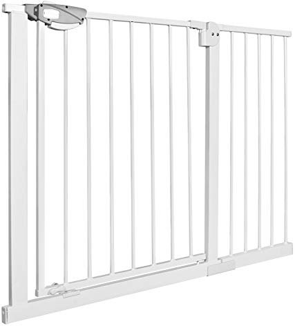 YUENFONG Türschutzgitter Treppenschutzgitter ohne Bohren, 105-115 cm breit Treppengitter Baby Auto-Close Türgitter für Kinder, 180° Zweiwegeöffnung, Weiß