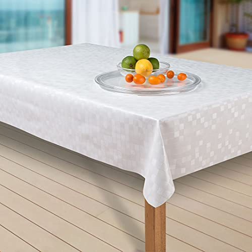 laro Wachstuch-Tischdecke Abwaschbar Garten-Tischdecke Wachstischdecke PVC Plastik-Tischdecken Eckig Meterware Wasserabweisend Abwischbar, Muster:Damask Glanz-Weiss, Größe:110x200