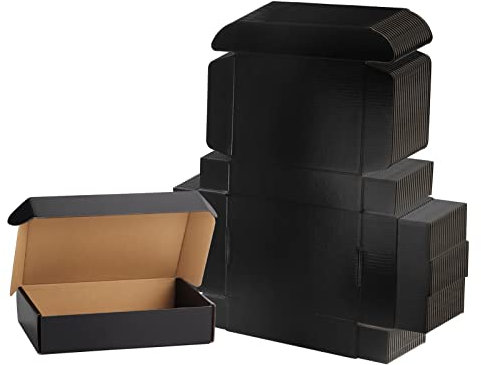 EXYGLO 9x6x2 inch Cardboard Postal Boxes 25 Pack, 229x153x51 mm Black Gift Boxes for Packaging, Small Shipping Box Mailers for Posting Mailing Small Business