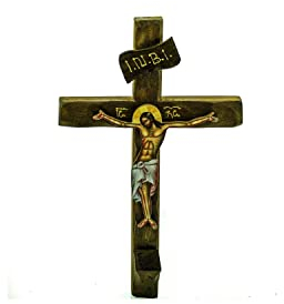 Kruzifix, Jesus Christus, orthodoxes Kreuz, Segenskreuz, Byzantinische Kunst, Wandbehang, griechisches handgefertigtes Holzkreuz, religiöse Dekoration, 46 x 26 cm