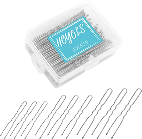 Hoyols U-förmige Haarnadeln, Silberfarben, Verschiedene Größen, U-Form, Gebogen, Gelockte Haarklammern, Gewelltes Design mit Kugelspitzen für Dutt, Frauen und Mädchen, 150 Stück, Großpackung (Silber)