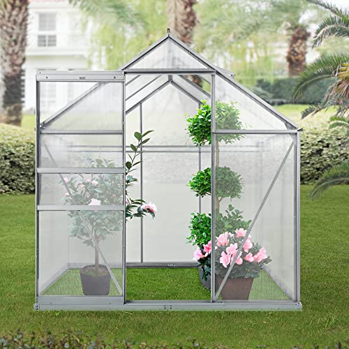 Serre de Jardin Protection Intempéries pour Fleurs Légumes Herbes Fenêtre Porte Coulissante Acier Aluminium Polycarbonate 190 x 190 cm 3,61 m² Transparent