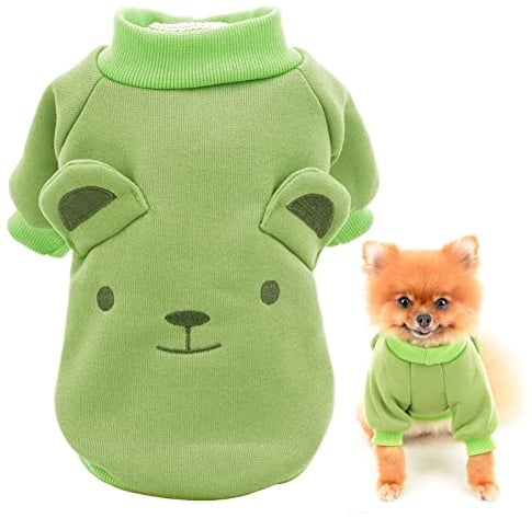 SMALLLEE_LUCKY_STORE Puppy Fleece Sweatshirt Pullover Jumper Sweater Cute Bear with Ears for Small Medium Dogs Cat Boy Girl Yorkie Chihuahua Kitten Warm Autumn Winter Clothes,Green,S